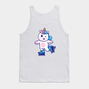 Cute Unicorn Playing Roller Skate Cartoon Tank Top